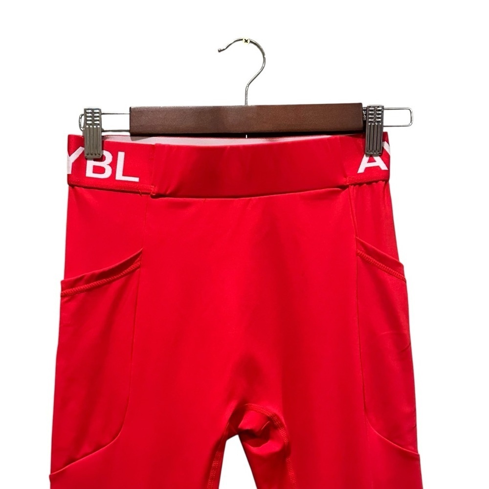 AYBL Leggings Red Compression Athletic Yoga Training Pockets Women’s Size Small - Picture 2 of 8